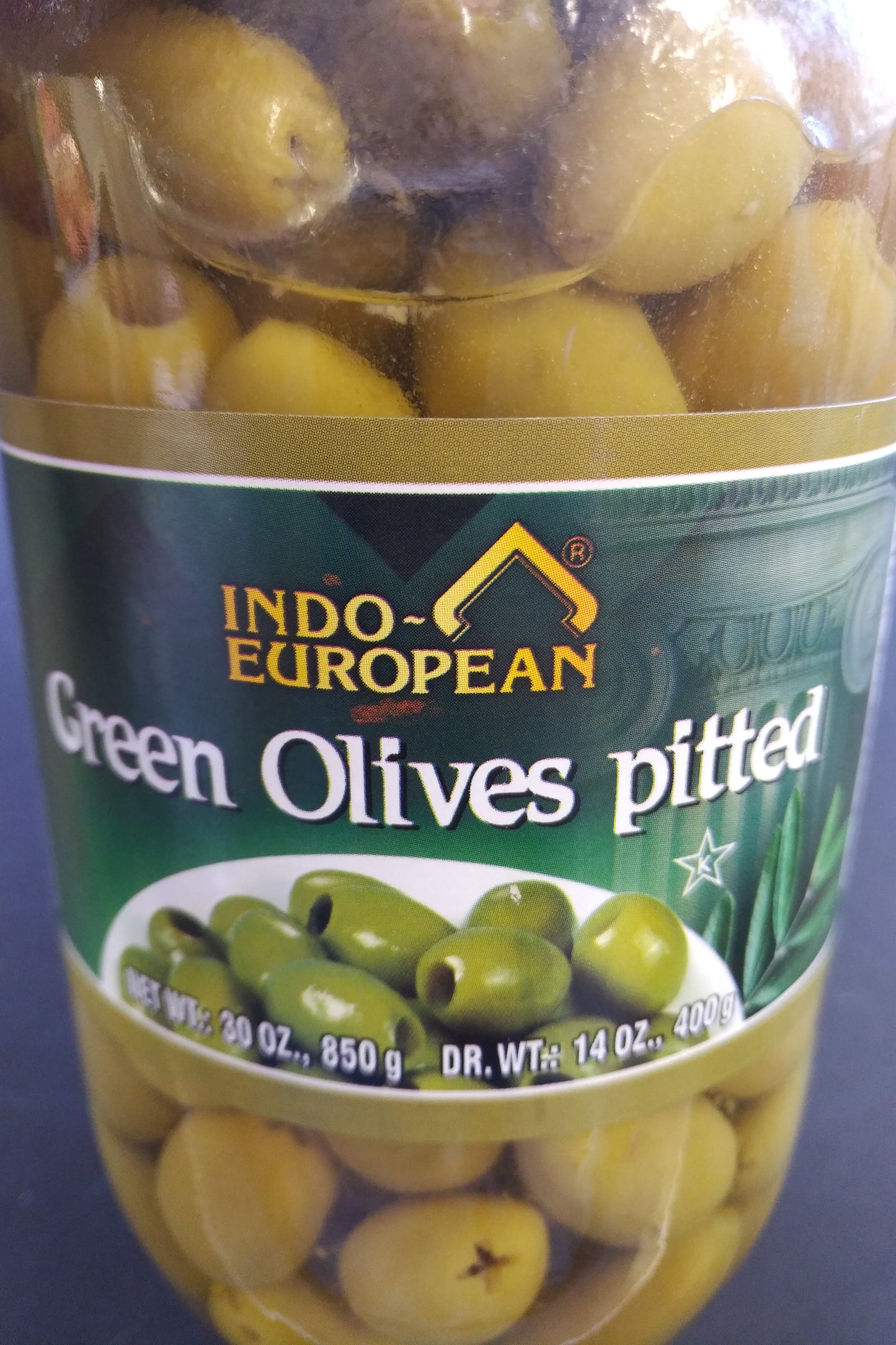 Indo European Green Olives Pitted 30oz